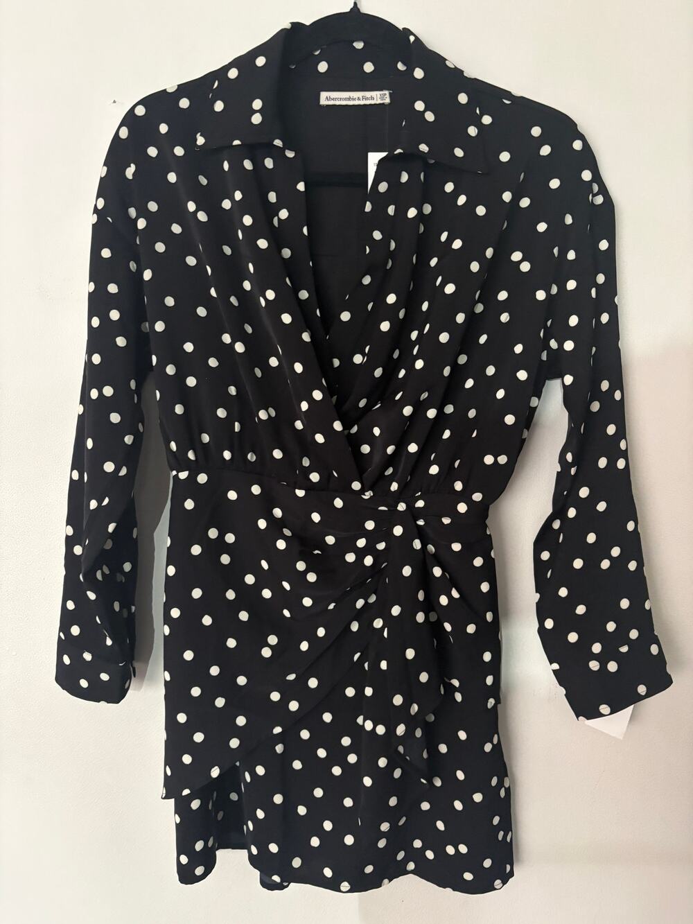 New Abercrombie & Fitch Wrap-Style Mini Dress Black & White Polka Dot Sz XSP